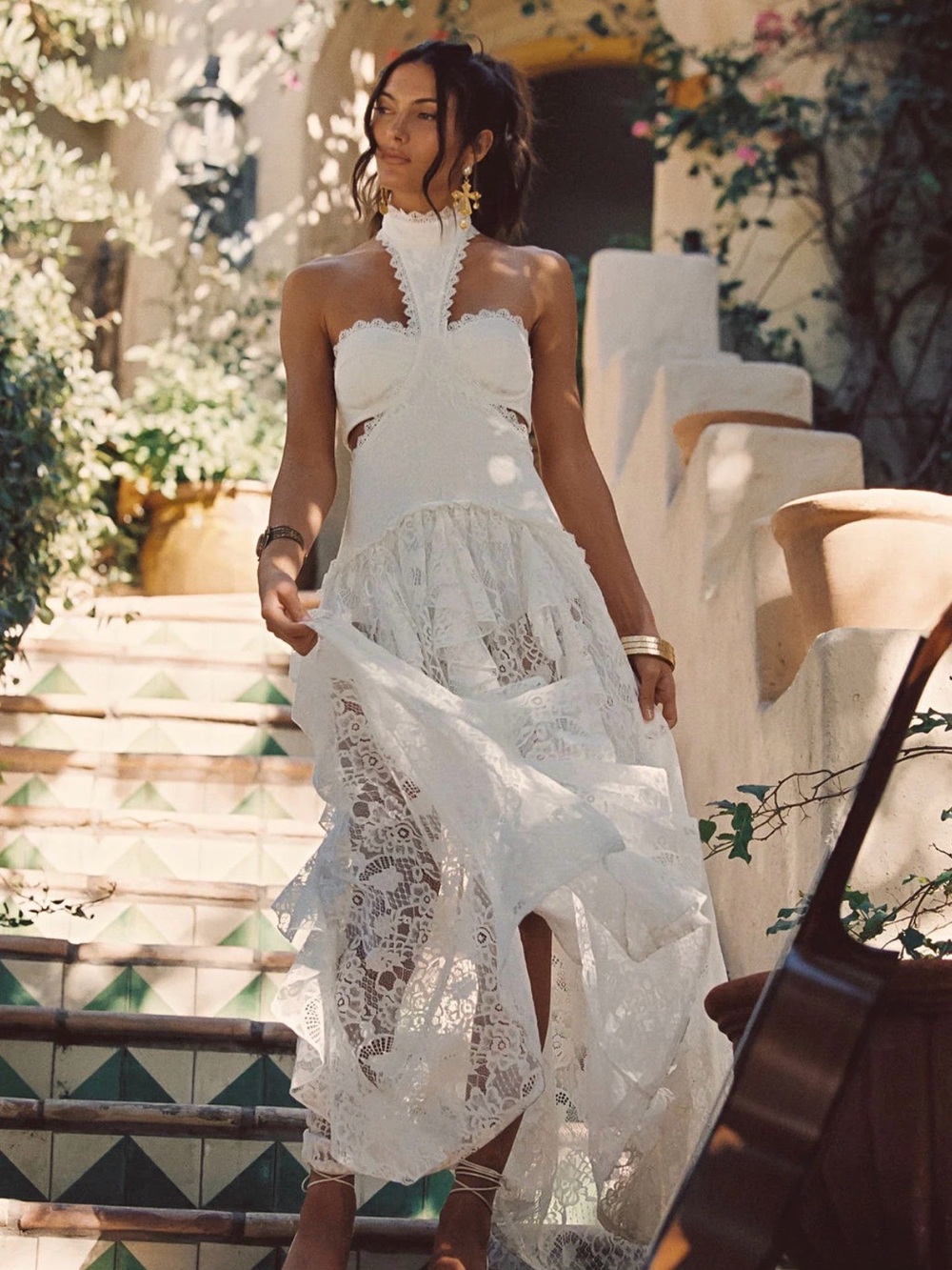 12th Tribe Princesa White Lace Drop Waist Maxi Dress